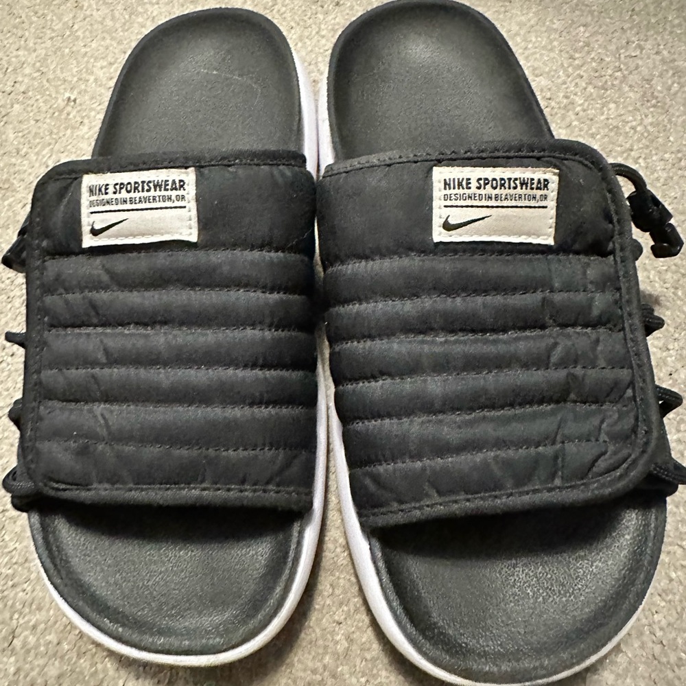 Nike Black Quilted Slide Sandals with White Trim